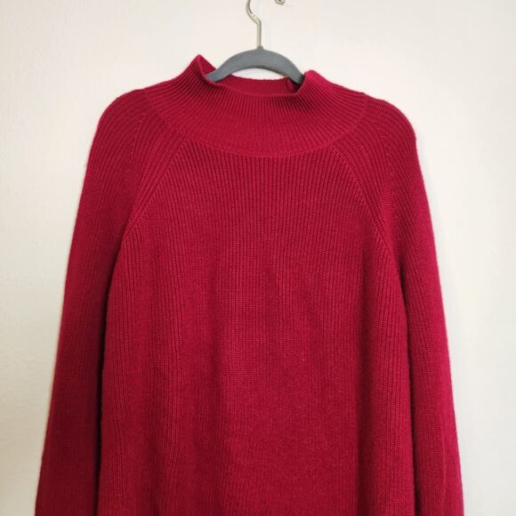 Eileen Fisher Red Merino 100% Wool Mock Neck Sweater | Size L - Picture 3 of 11